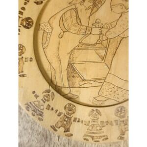 Rare Vintage Bulgarian souvenir pyrography wood wall hanging plate Christmas
